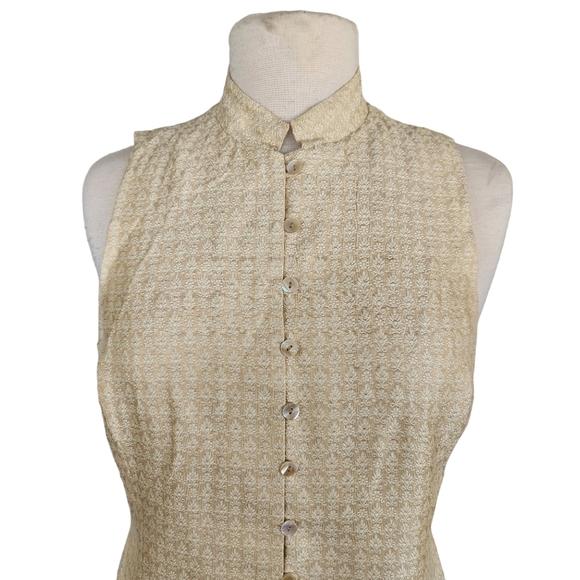 RENA ROWAN SILK BLEND LINED BUTTON DOWN SLEEVELESS VEST TAN GOLD SIZE 8 GUC - Picture 5 of 11